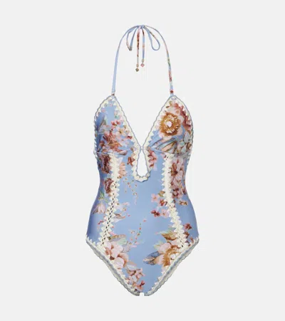 Zimmermann Triangle Bikini Top With Scalloped Trim And Detachable Straps In Blue