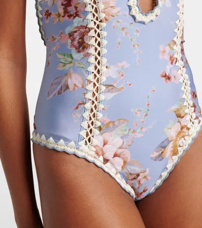 Zimmermann Triangle Bikini Top With Scalloped Trim And Detachable Straps In Blue