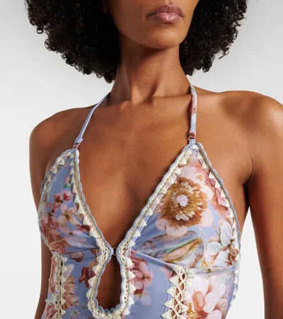 Zimmermann Triangle Bikini Top With Scalloped Trim And Detachable Straps In Blue