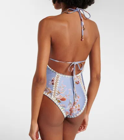 Zimmermann Triangle Bikini Top With Scalloped Trim And Detachable Straps In Blue