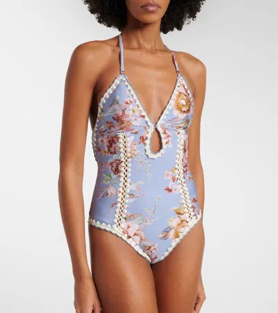 Zimmermann Triangle Bikini Top With Scalloped Trim And Detachable Straps In Blue