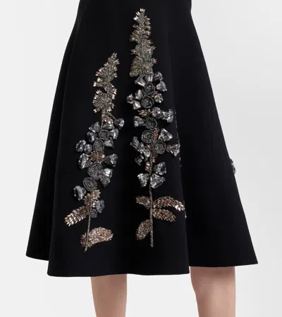 Oscar De La Renta Embroidered Foxglove Sleeveless Midi Dress In Black