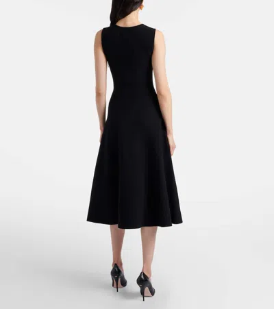 Oscar De La Renta Embroidered Foxglove Sleeveless Midi Dress In Black