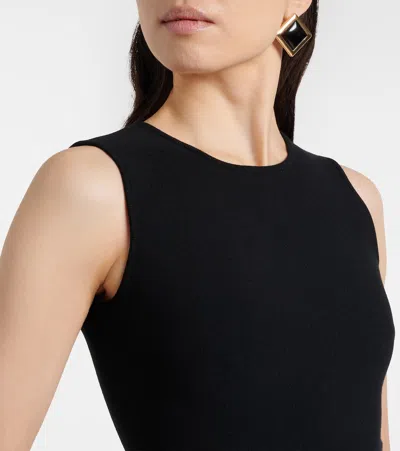 Oscar De La Renta Embroidered Foxglove Sleeveless Midi Dress In Black