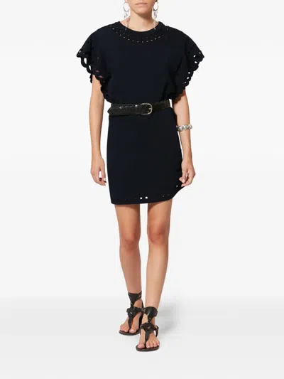 Isabel Marant Étoile Orlane Broderie Anglaise Cotton-jersey Mini Dress In Black