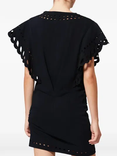 Isabel Marant Étoile Orlane Broderie Anglaise Cotton-jersey Mini Dress In Black