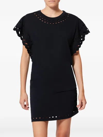Isabel Marant Étoile Orlane Broderie Anglaise Cotton-jersey Mini Dress In Black