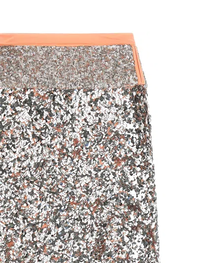 Rabanne Sequin Skirt Contrast Waistband Side Slit In Silver