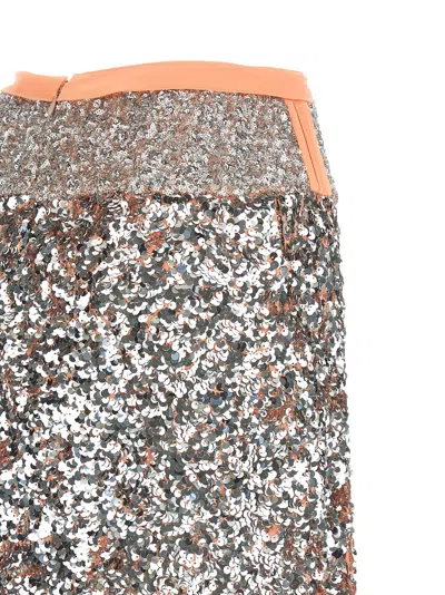 Rabanne Sequin Skirt Contrast Waistband Side Slit In Silver