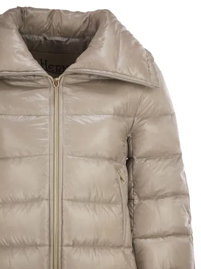 Herno Cleofe Beige Down Jacket With Front Zip Closure In Tech Fabric Woman In Neutral