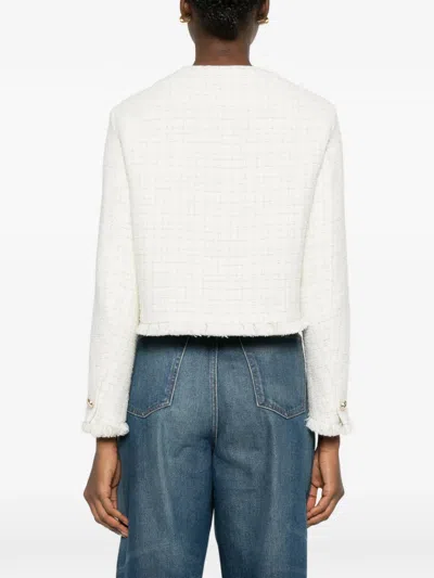 Maje Fringed Buttoned Tweed Jacket In White