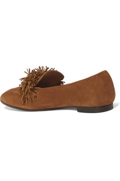 Shop Aquazzura Wild Fringed Suede Loafers