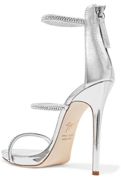 Shop Giuseppe Zanotti Crystal-embellished Metallic Leather Sandals In Silver