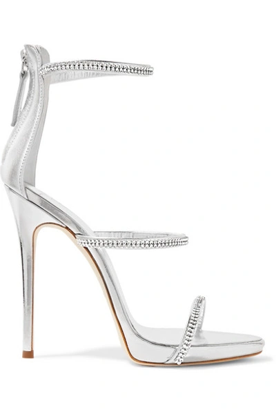 Shop Giuseppe Zanotti Crystal-embellished Metallic Leather Sandals In Silver