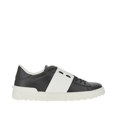 Valentino Garavani Open Sneakers In Leather With Contrast Colored Stripe And Stud Detail In White