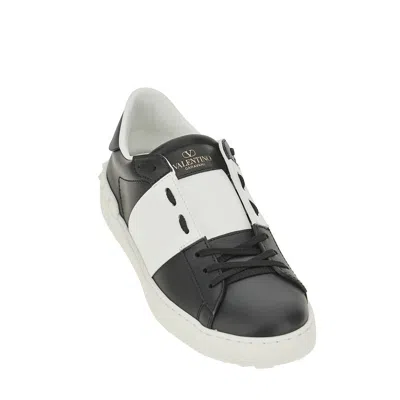 Valentino Garavani Open Sneakers In Leather With Contrast Colored Stripe And Stud Detail In White