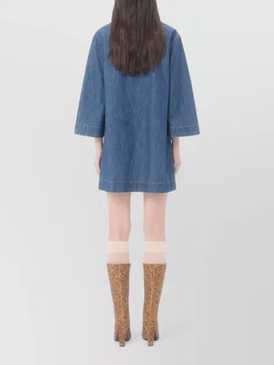 Valentino Vlogo Signature Mini Dress With V-neck And Pockets In Blue