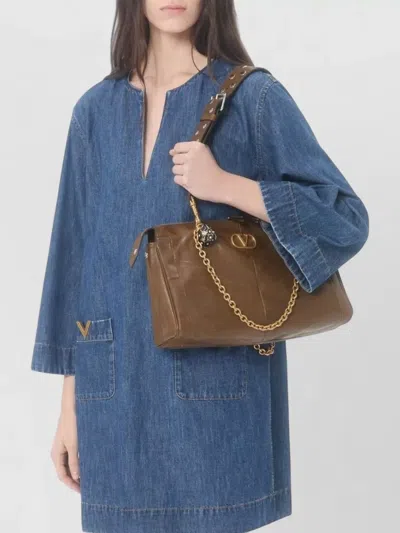 Valentino Vlogo Signature Mini Dress With V-neck And Pockets In Blue