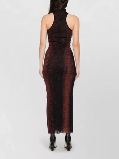 Jean Paul Gaultier Multicolor Snake Print High Neck Polyamide Maxi Dress In Black