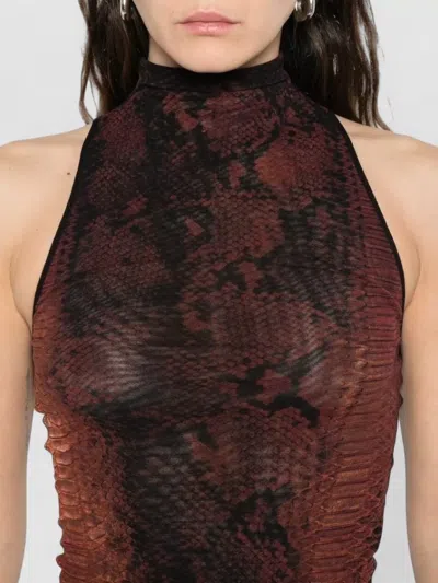 Jean Paul Gaultier Multicolor Snake Print High Neck Polyamide Maxi Dress In Black