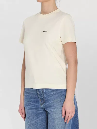 Jacquemus Womens Light Beige 2 Le T-shirt Grosgrain-logo Cotton-jersey T-shirt In Gold
