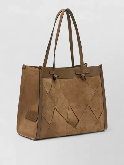 Gianni Chiarini Rectangular Suede Shoulder Bag Double Handles In Brown