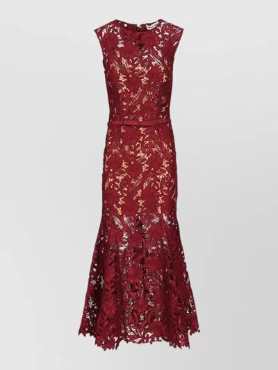 Self-portrait Fitted Guipure Lace Midi Dress With Removable Belt In Brown