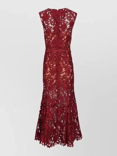 Self-portrait Fitted Guipure Lace Midi Dress With Removable Belt In Brown