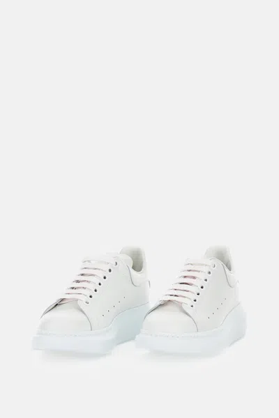 Alexander Mcqueen White Low Top Sneakers With Logo Lettering On Tongue And Heel In Leather Woman