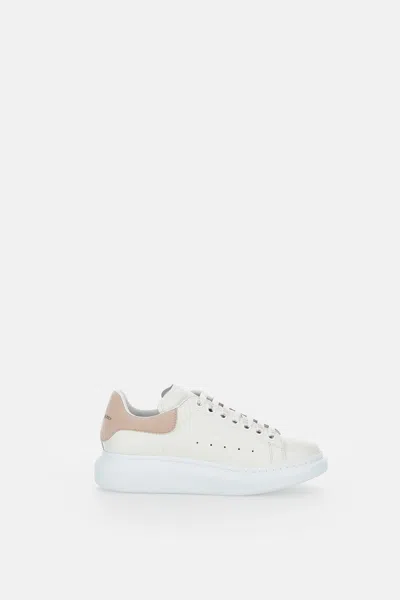 Alexander Mcqueen Women White Low Top Sneakers With Logo Lettering On Tongue And Heel In Leather Wom