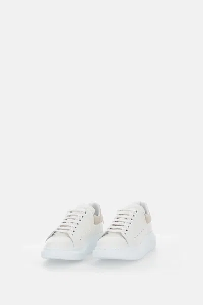 Alexander Mcqueen Women White Low Top Sneakers With Logo Lettering On Tongue And Heel In Leather Wom
