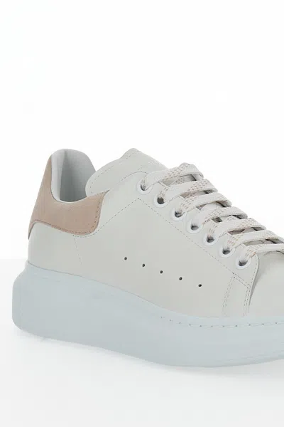Alexander Mcqueen Women White Low Top Sneakers With Logo Lettering On Tongue And Heel In Leather Wom