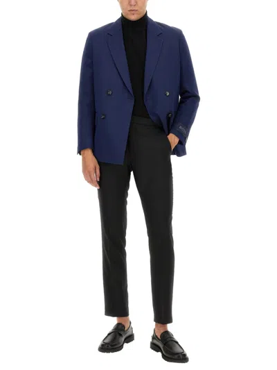 Hugo Boss Double-breasted Two-pocket Blazer In Blue