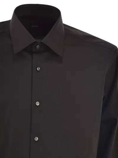 Hugo Boss Boss Men Slim Fit Shirt In Easy-iron Stretch Cotton Poplin In Black