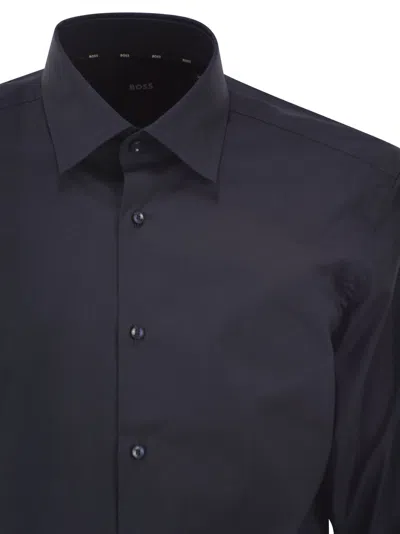 Hugo Boss Boss Men Slim Fit Shirt In Easy-iron Stretch Cotton Poplin In Black