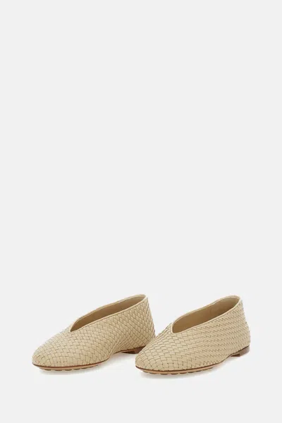 Bottega Veneta Leather Rosa Ballerinas With Flat Sole And Woven Texture In Gold