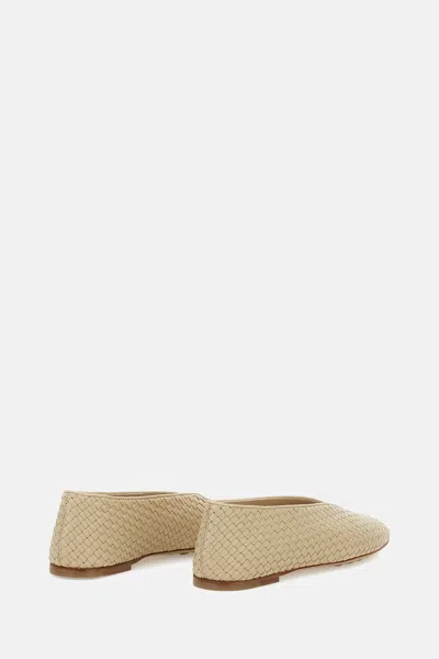 Bottega Veneta Leather Rosa Ballerinas With Flat Sole And Woven Texture In Gold