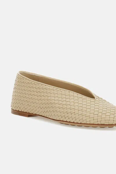 Bottega Veneta Leather Rosa Ballerinas With Flat Sole And Woven Texture In Gold