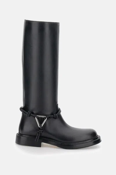 Bottega Veneta Knee High Boot Braided Strap Detail In Black