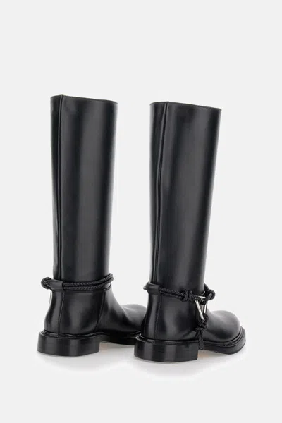 Bottega Veneta Knee High Boot Braided Strap Detail In Black