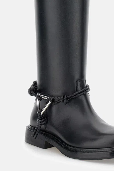 Bottega Veneta Knee High Boot Braided Strap Detail In Black