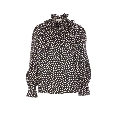 Chloé Women Black Blouse With High Neck And All-over Polka Dot Motif In Silk Woman In Black