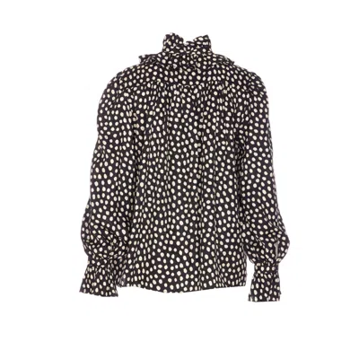 Chloé Women Black Blouse With High Neck And All-over Polka Dot Motif In Silk Woman In Black