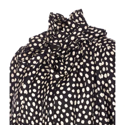 Chloé Women Black Blouse With High Neck And All-over Polka Dot Motif In Silk Woman In Black