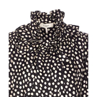 Chloé Women Black Blouse With High Neck And All-over Polka Dot Motif In Silk Woman In Black