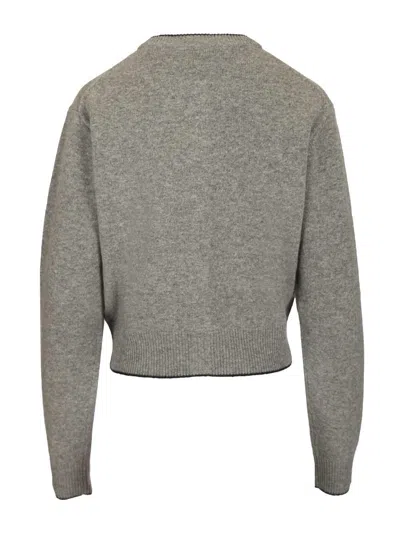 Chloé Fitted Cardigan With Logo In Wool And Cashmere Knit In Gray