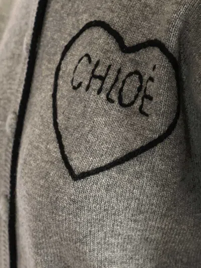 Chloé Fitted Cardigan With Logo In Wool And Cashmere Knit In Gray