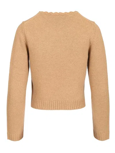Chloé Scalloped Wool And Cashmere Blend Sweater In Brown
