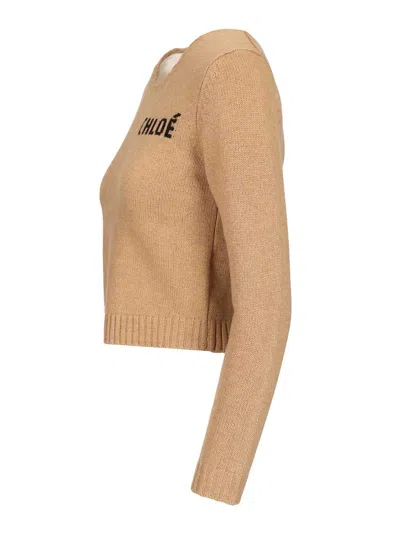 Chloé Scalloped Wool And Cashmere Blend Sweater In Brown