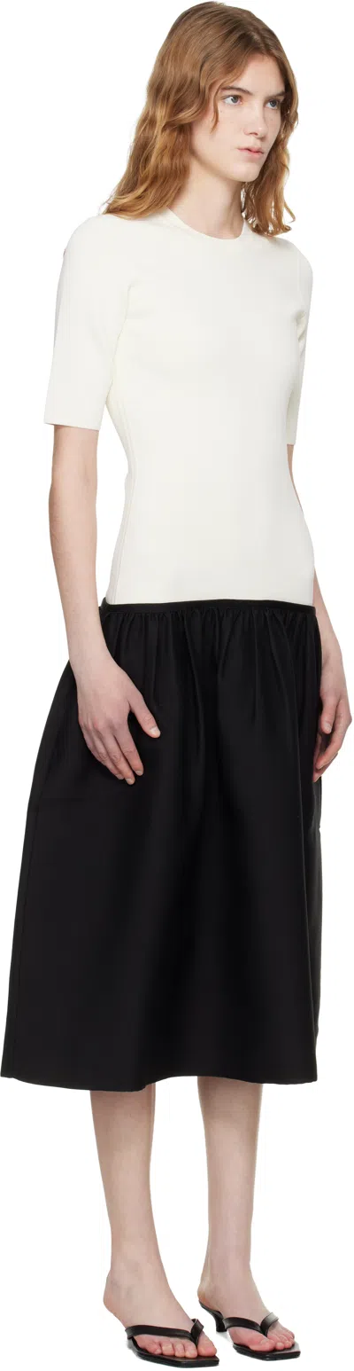 Totême Twinflower Gathered Ribbed-knit And Wool And Silk-blend Crepe Midi Dress In Neutral